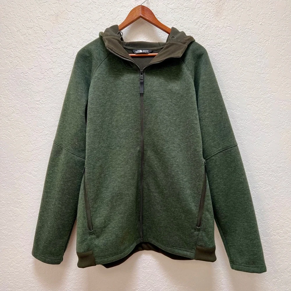 The North Face Tru North Mens XL Full‎ Zip Hoodie Green Wool Blend Fleece Jacket